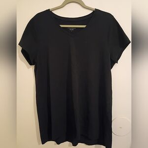 Purejill Women's PJ Classic Pima Elliptical Black V-Neck Short Sleeve Tee Sz M